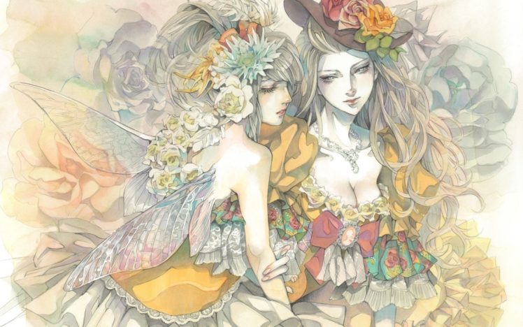 hat, Girl, Drawing, Flowers, Art, Fairy, Dress, Wings HD Wallpaper Desktop Background