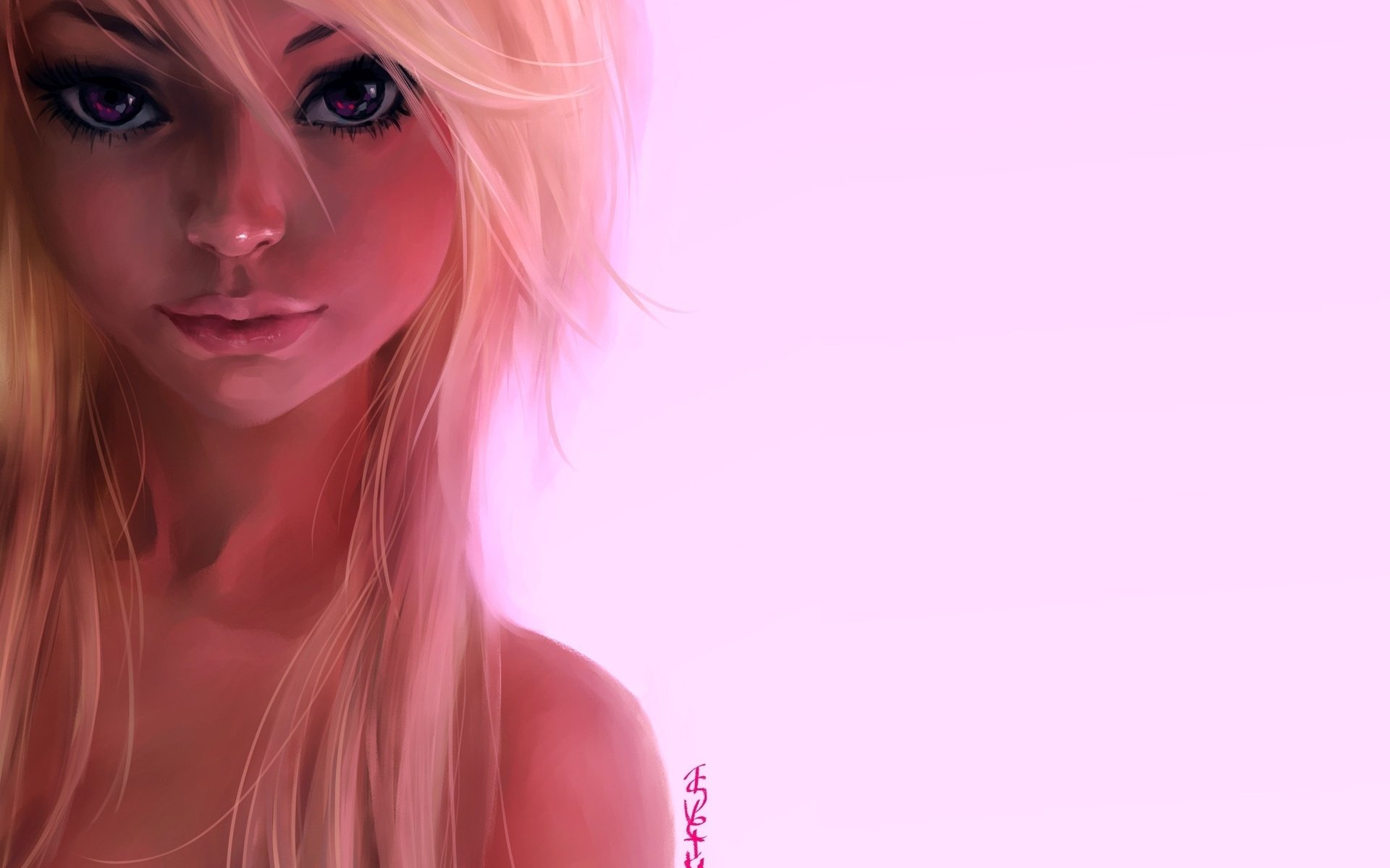 portrait, Girl, Blonde, Ink pot, Pink, Background, Art Wallpaper