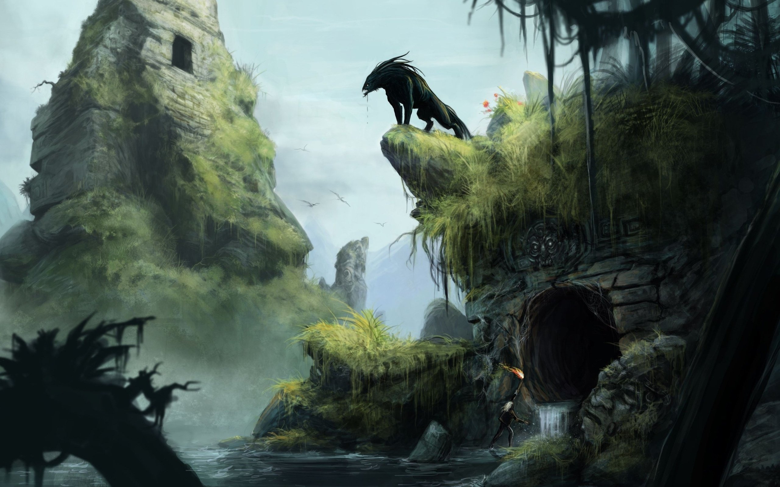 ruins, Man, Cave, The, Secret, World, Monster, Art Wallpaper