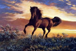 art, Oil, Painting, Drawing, Pretty, Brown, Horse, Wilderness