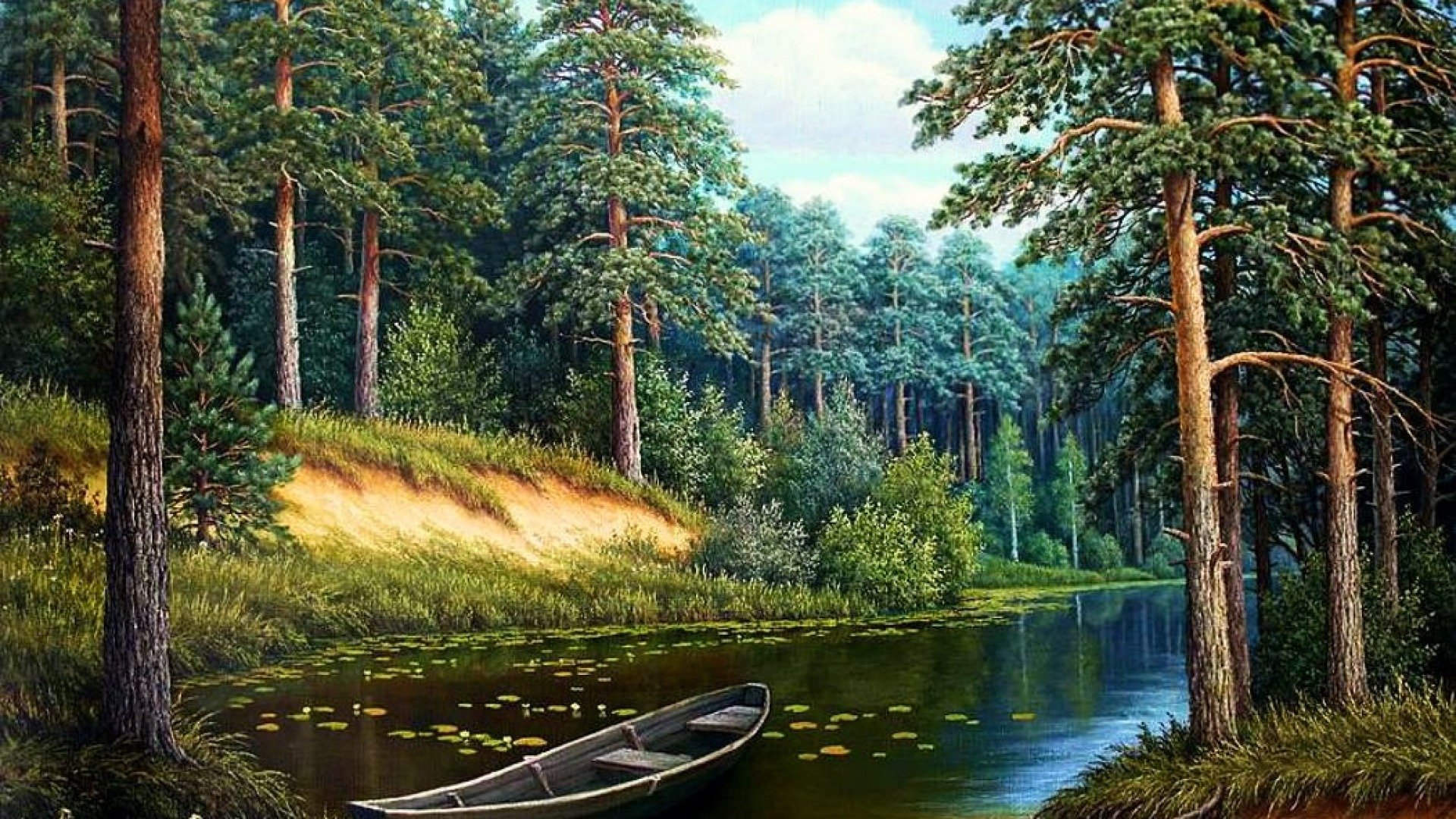 riverside Harmony Drawing Painting Wallpapers HD Desktop and 