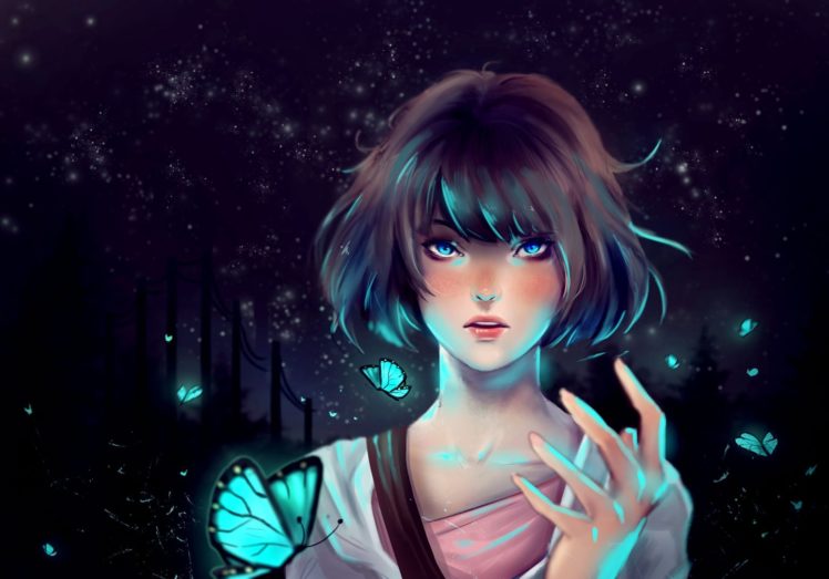 fantasy, Girl, Blue, Eyes, Butterfly HD Wallpaper Desktop Background