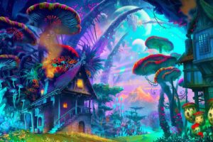 fantasy, Art, Drawing, Nature, Psychedelic, Colorful, House