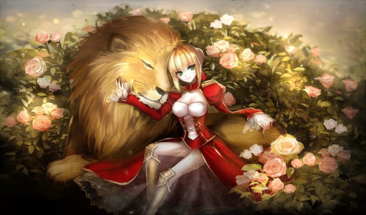 fate, Series, Lion, Rose, Saber, Saber, Extra, Anime HD Wallpaper Desktop Background