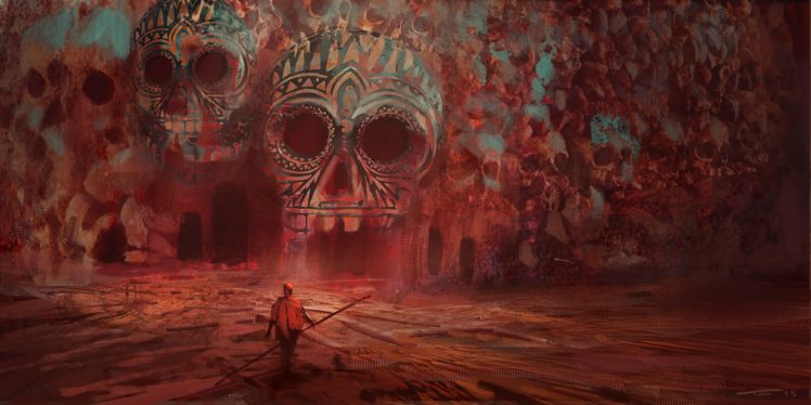 skull, Cave, Fantasy, Art, Artwork, Surreal, Red HD Wallpaper Desktop Background