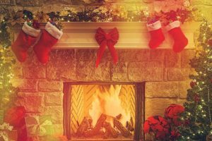 chimenea, Fuego, Regalos, Navidad