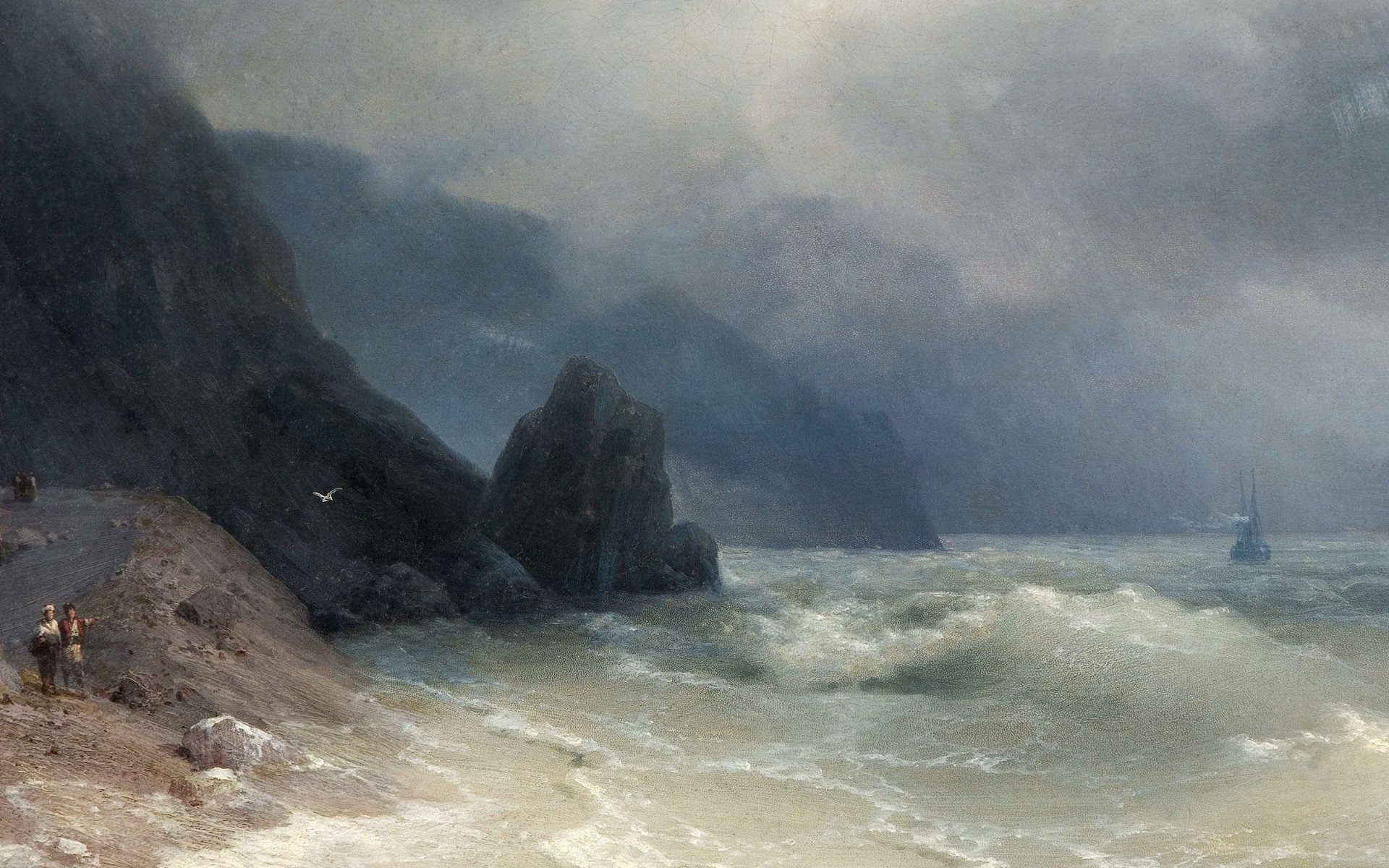 artwork, Ivan, Aivazovsky, Beach, Sea, Rock, Painting, Classic, Art Wallpaper