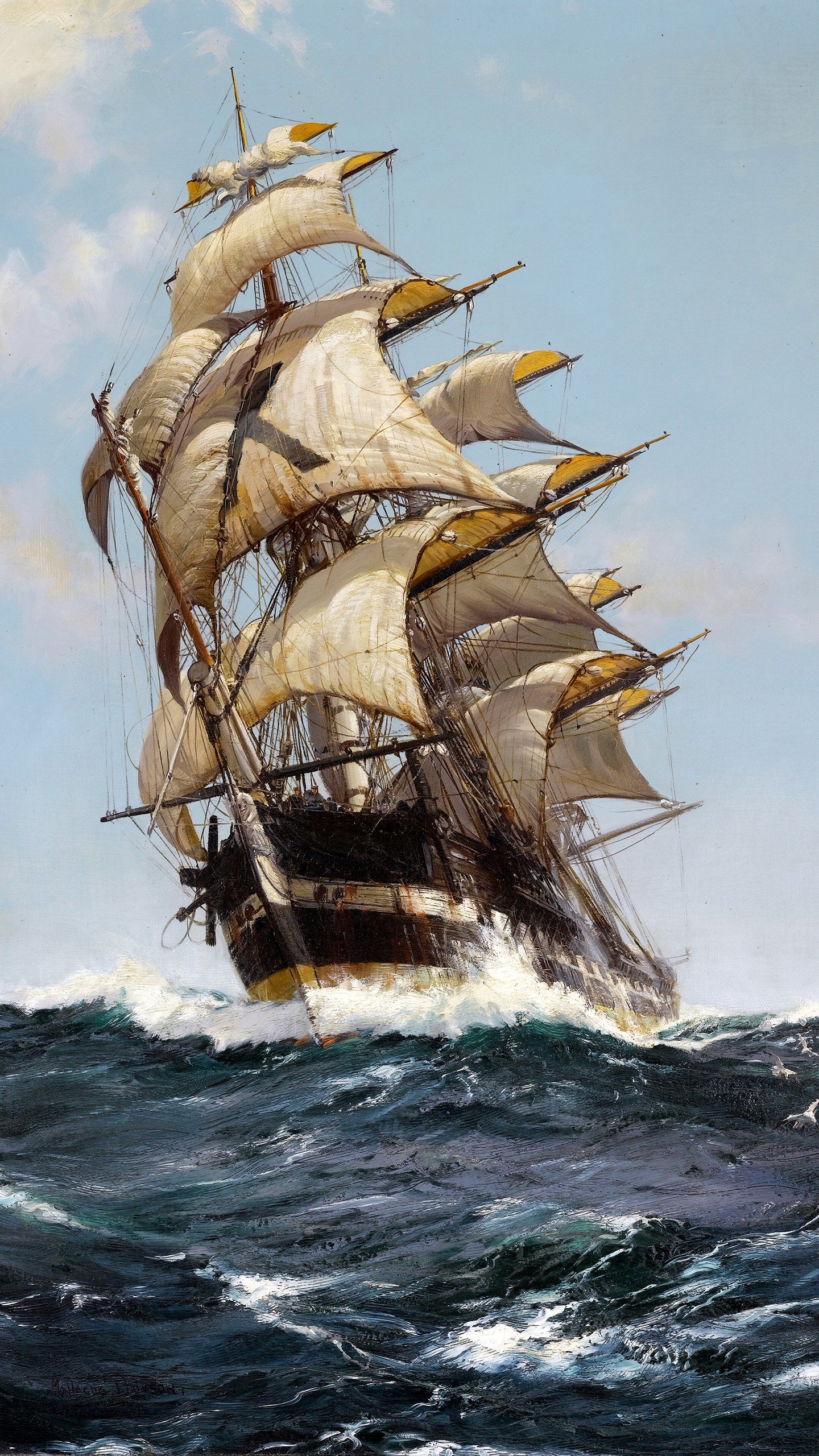 artwork, Classic, Art, Painting, Sailing, Ship, Portrait, Display, Clouds, Sea, Waves, Sailor, Montague, Dawson Wallpaper
