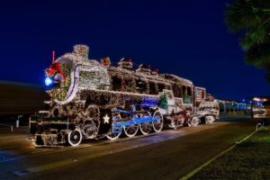 locomotive with christmas lights