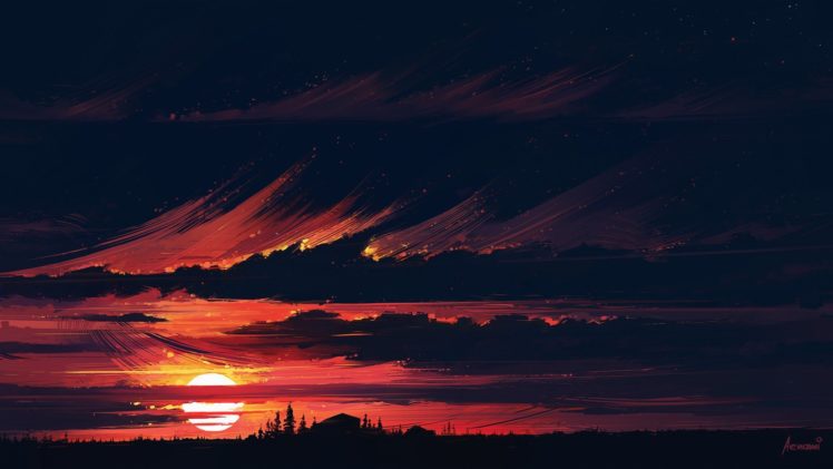 artwork, Sunset HD Wallpaper Desktop Background
