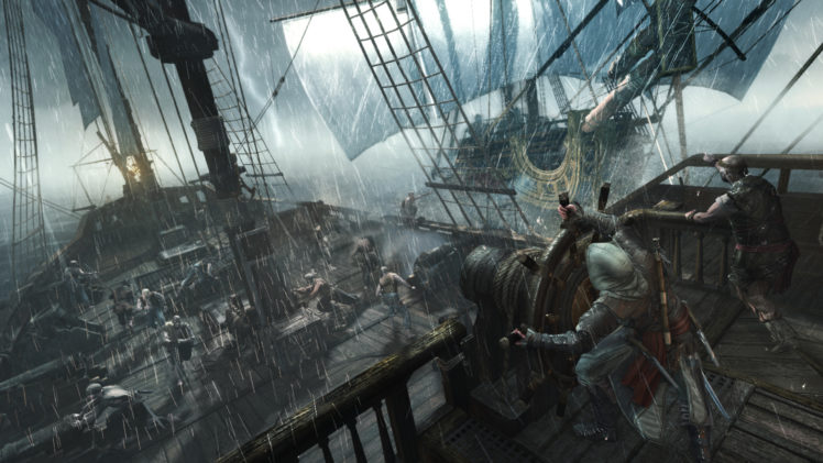 assassins, Creed, Ships, Rain, Sailing, Games, Ship, Storm HD Wallpaper Desktop Background