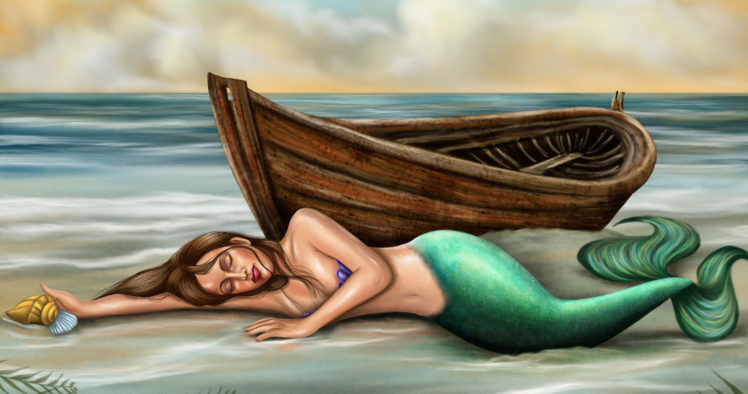 mermaid, Painting, Art, Boats, Fantasy HD Wallpaper Desktop Background