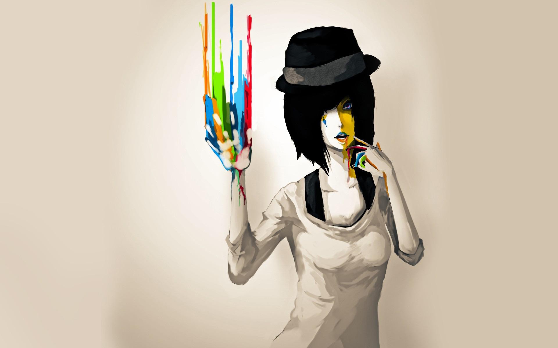 drawing, Brunette, Original, Girl, Girls, Color, Bokeh Wallpaper