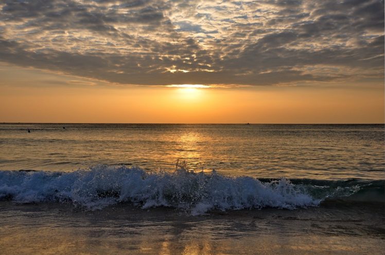 landscape, Sunset, Sky, Clouds, Sea, Ocean, Surf, Waves HD Wallpaper Desktop Background