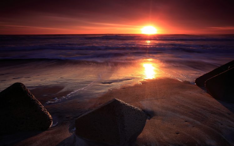 sunset, Ocean, Landscapes, Nature, Beach, Sea HD Wallpaper Desktop Background