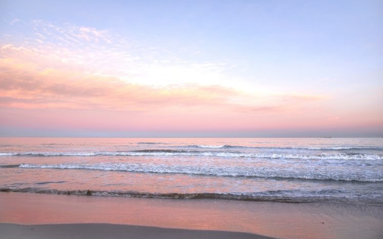 sunrise, Sea, Shore, Waves, Landscape HD Wallpaper Desktop Background