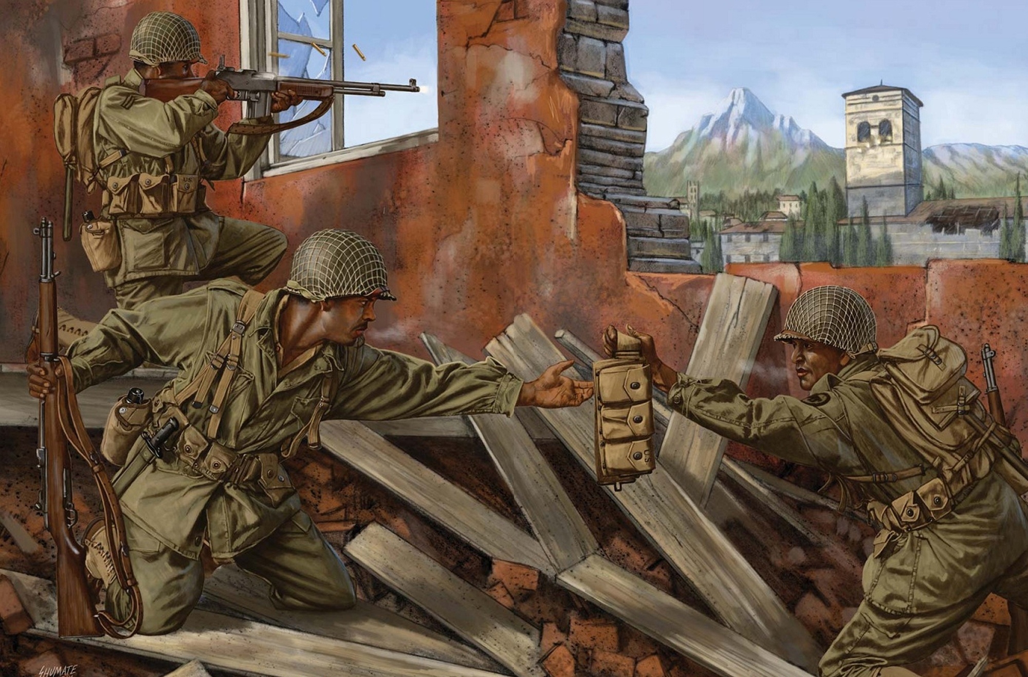 art, War, Battle, Ruins, Browning, Automatic, Soldiers, Military Wallpaper