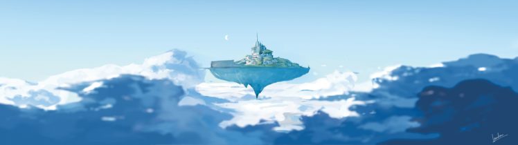 island, Floating, Drawing, Dual, Multi, Fantasy HD Wallpaper Desktop Background