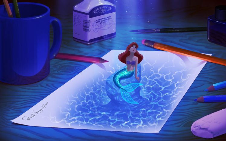 little, Mermaid, Ariel, Drawing, Mermaid, Paper HD Wallpaper Desktop Background