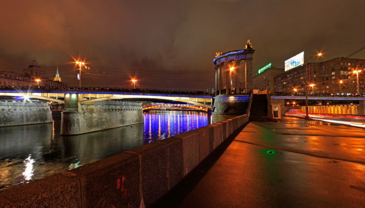 moscow, Bridges, Russia, Night, Cities, Reflection HD Wallpaper Desktop Background