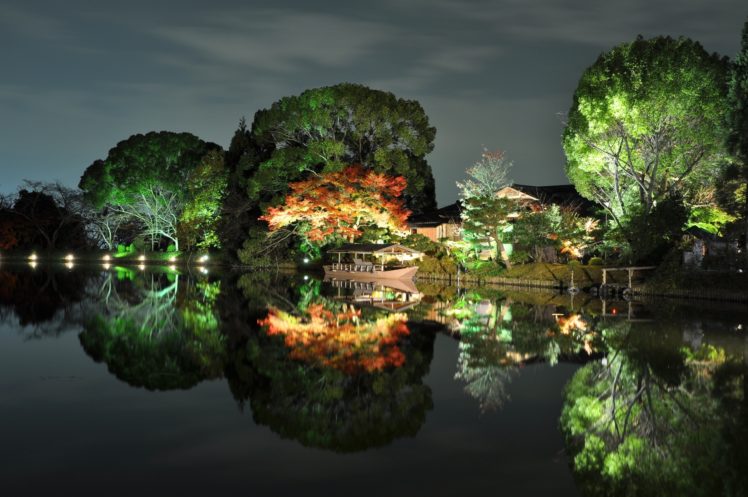 trees, River, Japan, House, Boat, Autumn, Reflection HD Wallpaper Desktop Background