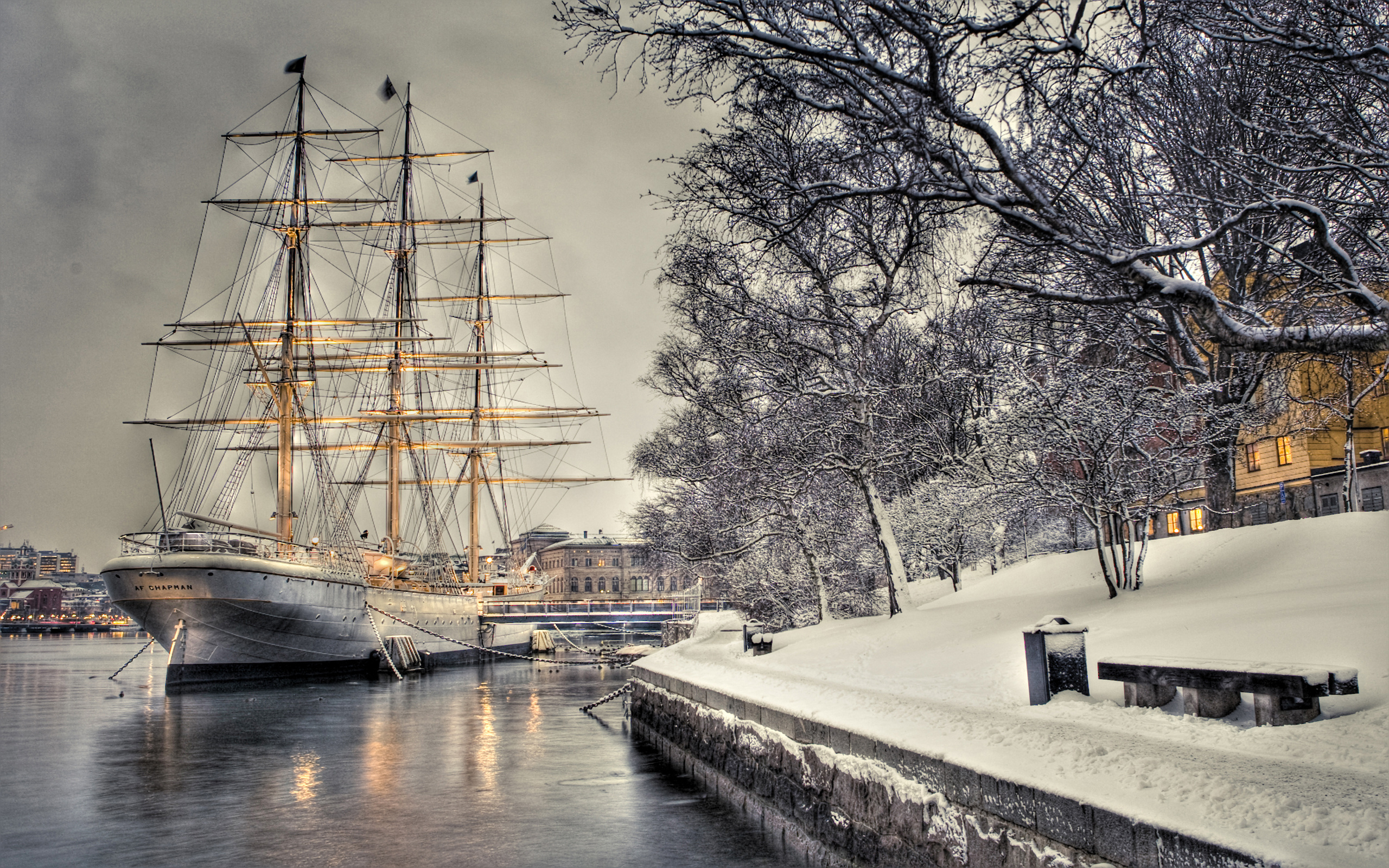 sailboat, Dock, Quay, Snow, Hdr, Ship, Boat, Winter Wallpaper