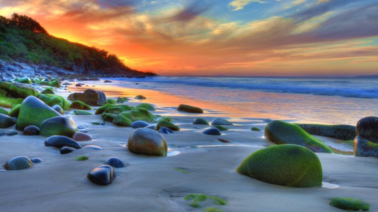sea, Sunset, Stones, Hdr HD Wallpaper Desktop Background