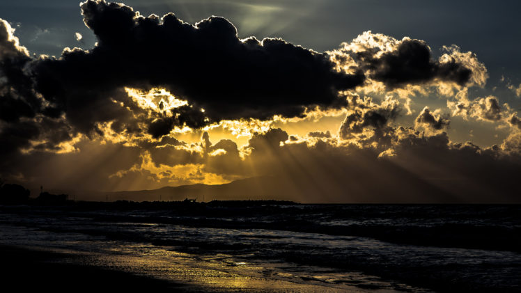 clouds, Sunlight, Beach, Ocean HD Wallpaper Desktop Background