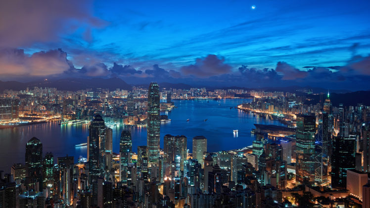 hong, Kong, Buildings, Skyscrapers, Night, Clouds HD Wallpaper Desktop Background