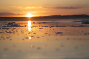 beach, Sunset, Reflection, Bokeh