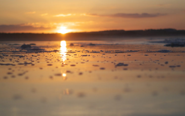 beach, Sunset, Reflection, Bokeh HD Wallpaper Desktop Background