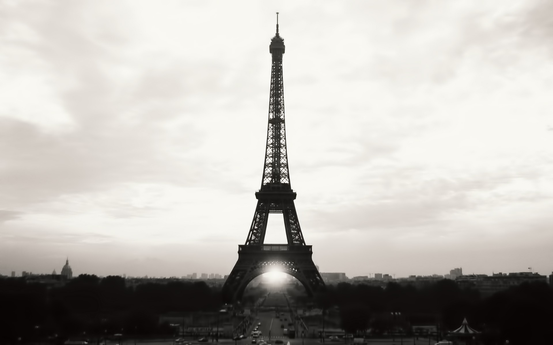 eiffel, Tower, Paris, Cityscapes, France, Black, White Wallpaper