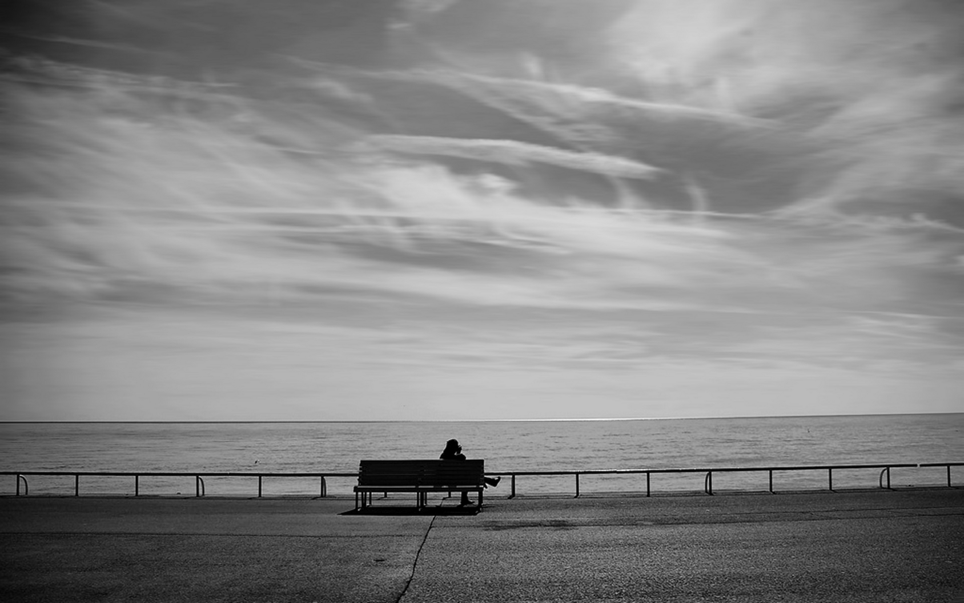 abstract, Beach, Bench, Lonely, Grayscale, Sitting, Photos Wallpaper
