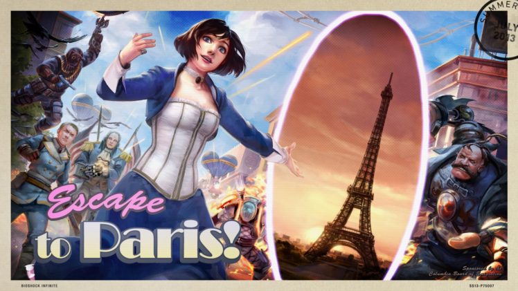 bioshock, Infinite, Steampunk, Elizabeth, Paris, Eiffel, Tower, Post, Card HD Wallpaper Desktop Background