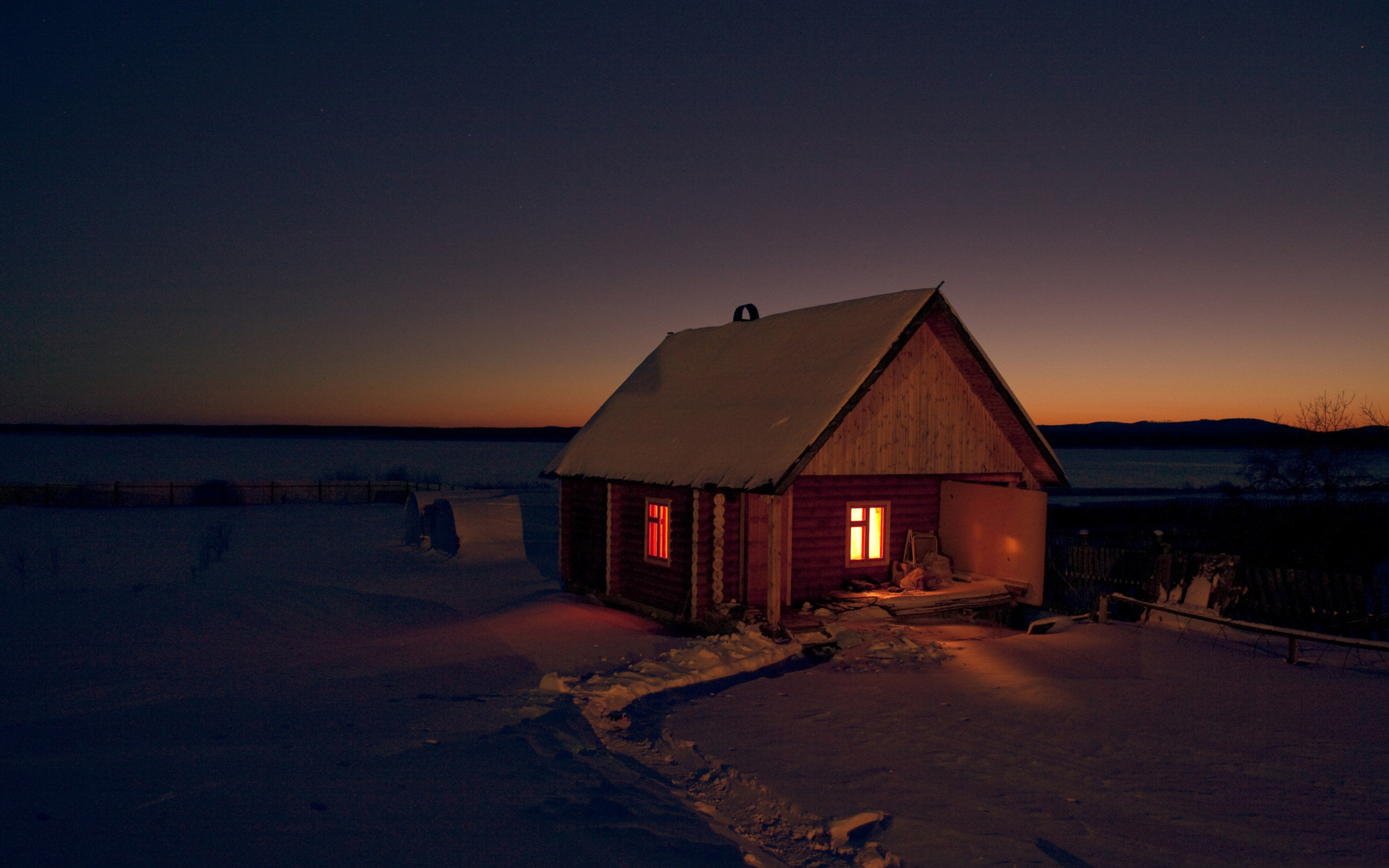 chalet, By, Night Wallpaper