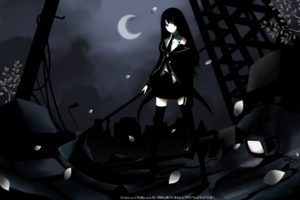 brunettes, Black, Dark, Black, Rock, Shooter, Night, Scythe, Moon, School, Uniforms, Tie, Long, Hair, Weapons, Thigh, Highs, Gray, Eyes, Death, Scythe, Flower, Petals, Television, Anime, Girls
