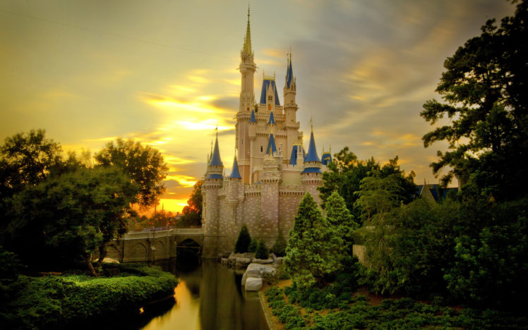 sunset, Over, Cinderella, Castle HD Wallpaper Desktop Background