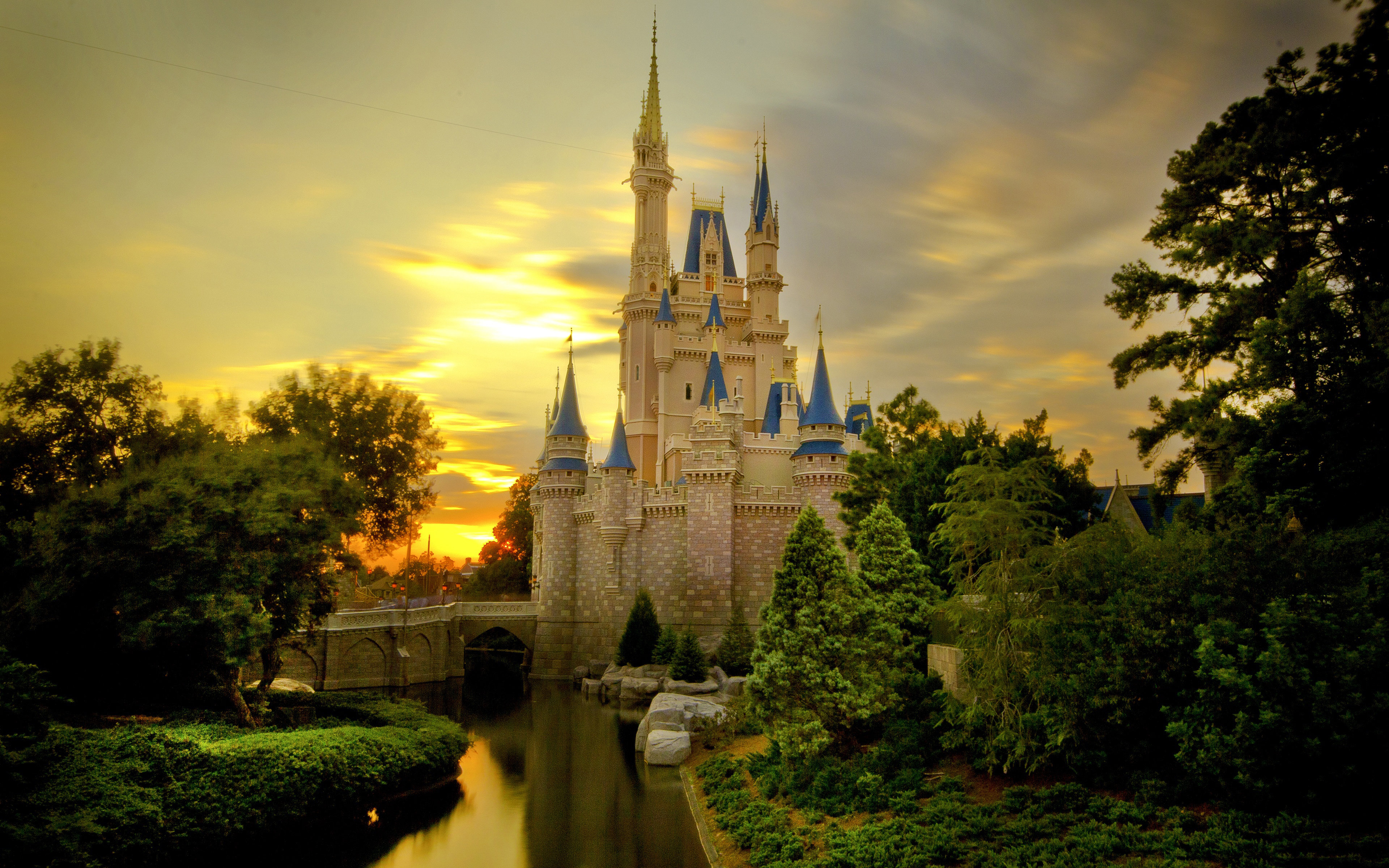 sunset, Over, Cinderella, Castle Wallpaper
