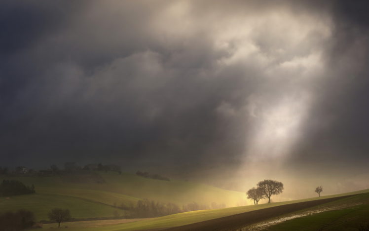 field, Sky, Fog, Night, Landscape HD Wallpaper Desktop Background