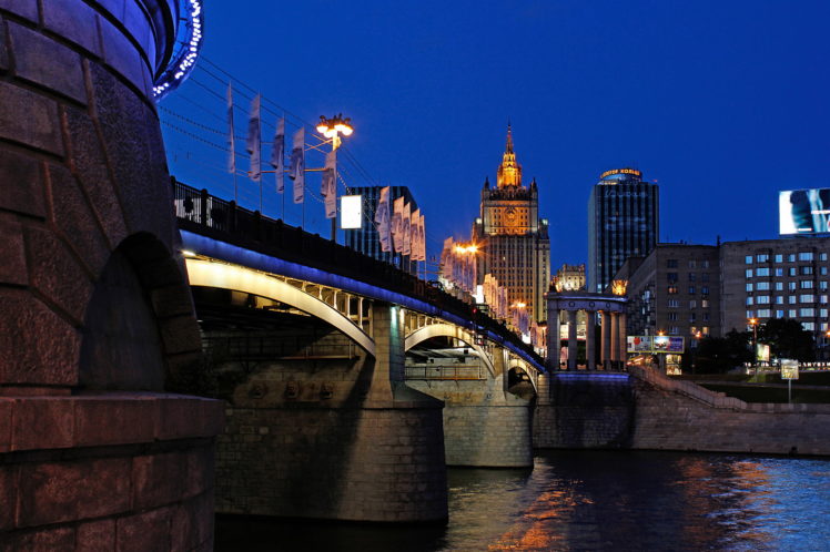 moscow, Bridges, Russia, Night, Cities HD Wallpaper Desktop Background
