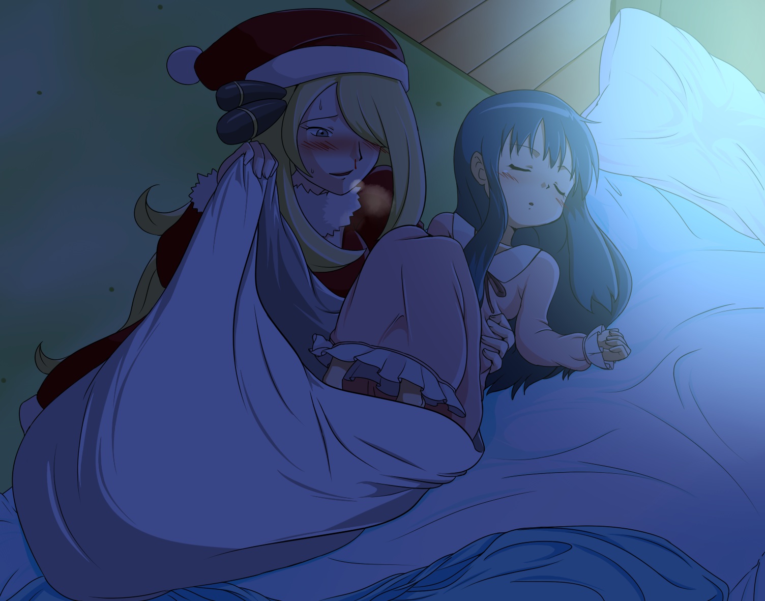 pokemon, Bed, Blush, Christmas, Loli, Pokemon, Refuto, Shirona, Sleeping Wallpaper