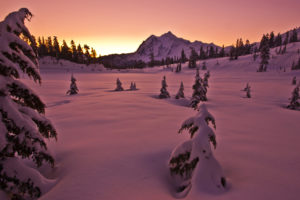 sunset, Winter, Snow, Mountains, Trees, Landscape