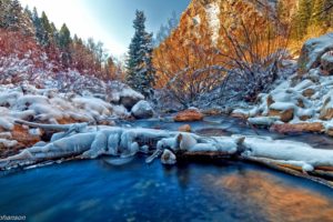 winter, River, Stones, Trees, Nature