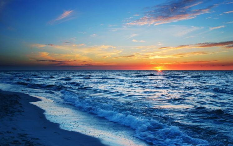 sunset, Ocean, Beach, Sea, Waves HD Wallpaper Desktop Background