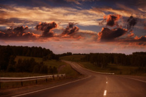 clouds, Road, Forest, Summer, Sky, Evening