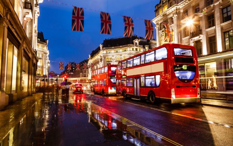 london, England, Bus, Night, Street, Buildings, Lights HD Wallpaper Desktop Background
