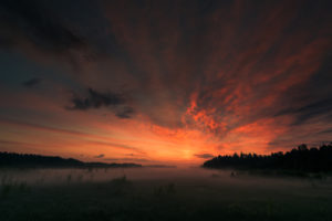 sunset, Fog, Mist, Landscape