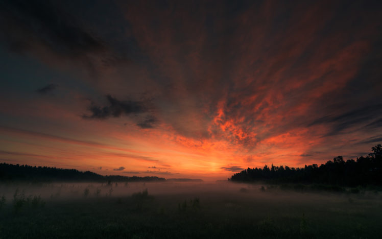 sunset, Fog, Mist, Landscape HD Wallpaper Desktop Background