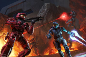 halo, Soldiers, Armor, Weapons, Fighting, Shooting, Fire, Rock