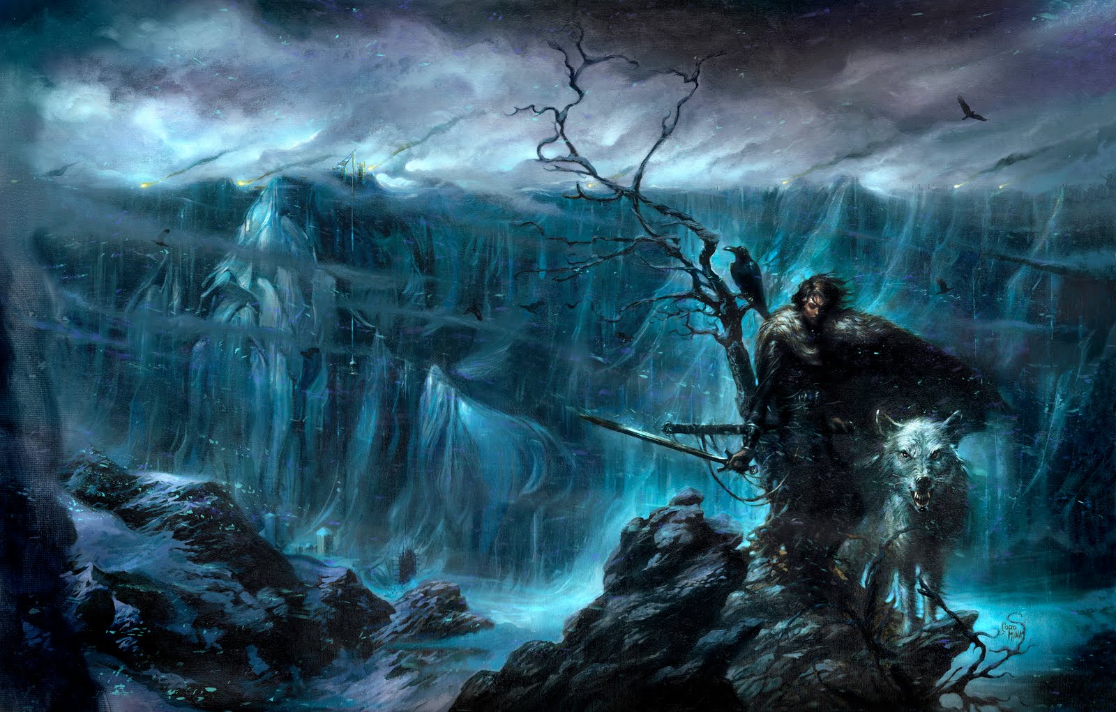 game, Of, Thrones, Song, Of, Ice, And, Fire, Fantasy, Jon, Snow, Wolf, Direwolf, Sword, Snow, Winter, Drawing Wallpaper